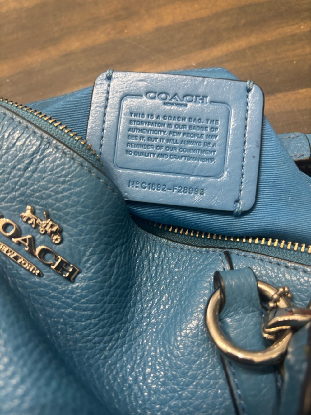 Coach Pebble Leather Shoulder Tote in Blue - Picture 3 of 3